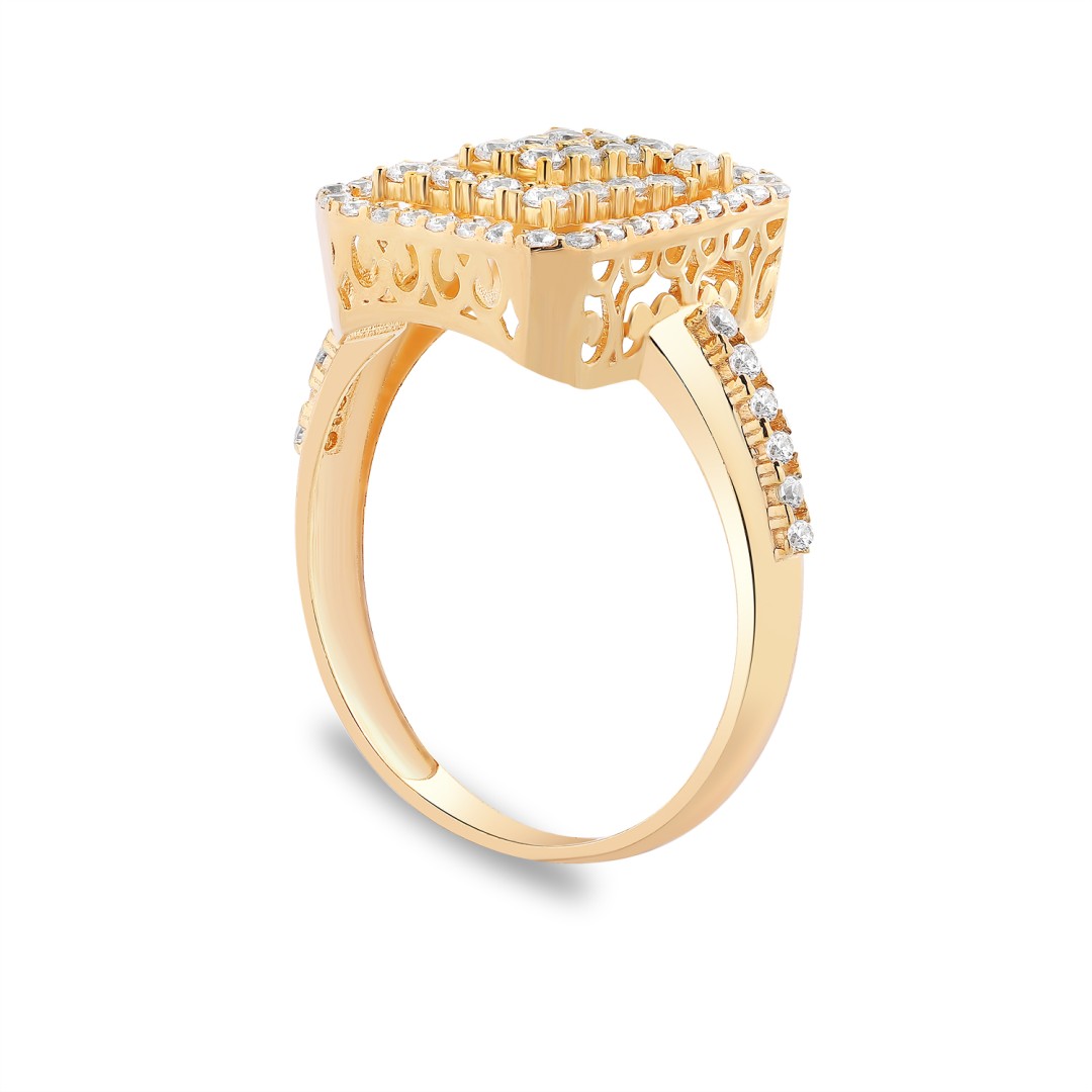 14 Ayar Beyaz Altın Baget Kesim Kırmızı Tektaş Yüzük