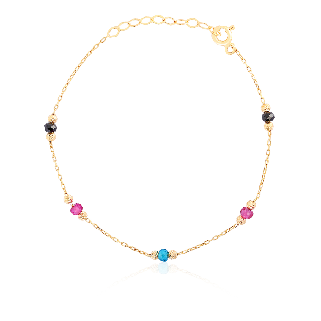 14 Ayar Sarı Altın Renkli Taşlı Gökkuşağı Bileklik  