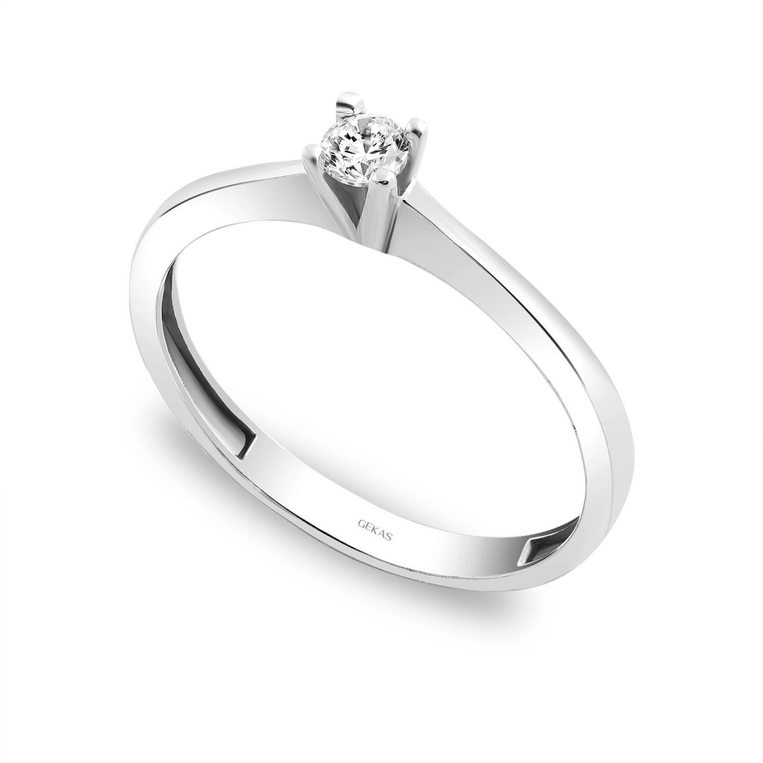 14 Ayar Beyaz Altın Tektaş Yüzük