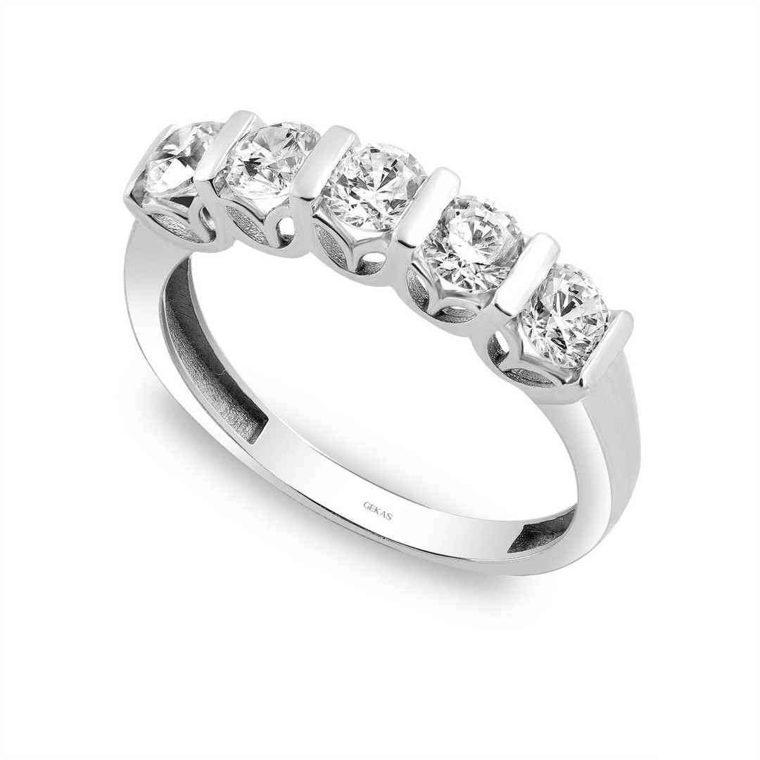  14 Ayar Beyaz Altın Beştaş Yüzük